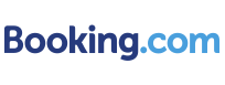 The image shows the Booking.com logo with the word "Booking" in dark blue and "com" in light blue, all in a clean, rounded font. Perfect for finding punta cana transfers or booking the best tours in Punta Cana. The background is white and uncluttered.
