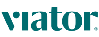 The image shows the Viator logo. The word "viator" is written in lowercase letters in a bold, modern sans-serif font, often seen when booking Punta Cana tours or best transfers. The text color is teal on a transparent background.
